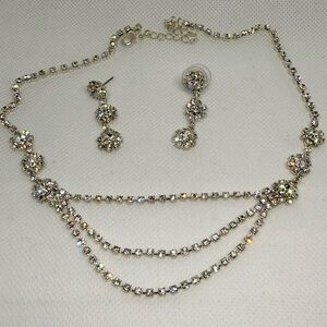Crystal Pavé Three-Strand Necklace and Drop Earring Set - Silver